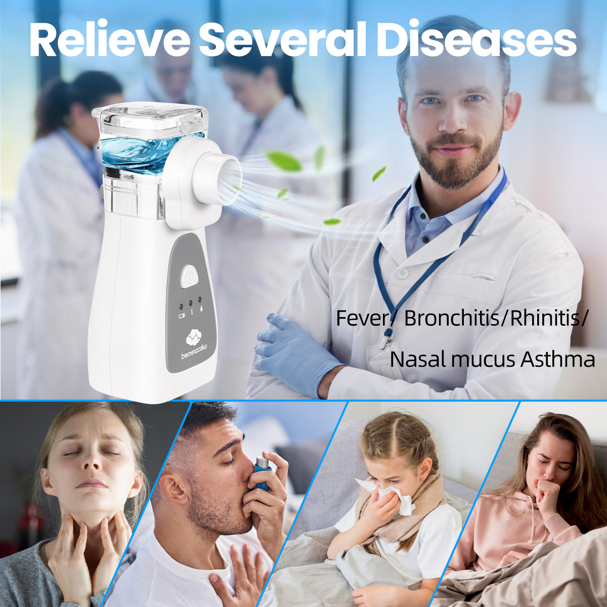 Witcaredmed Portable Nebulizer for Adults Kids for Asthma Breathing with 3 Mouthpiece Inhaler