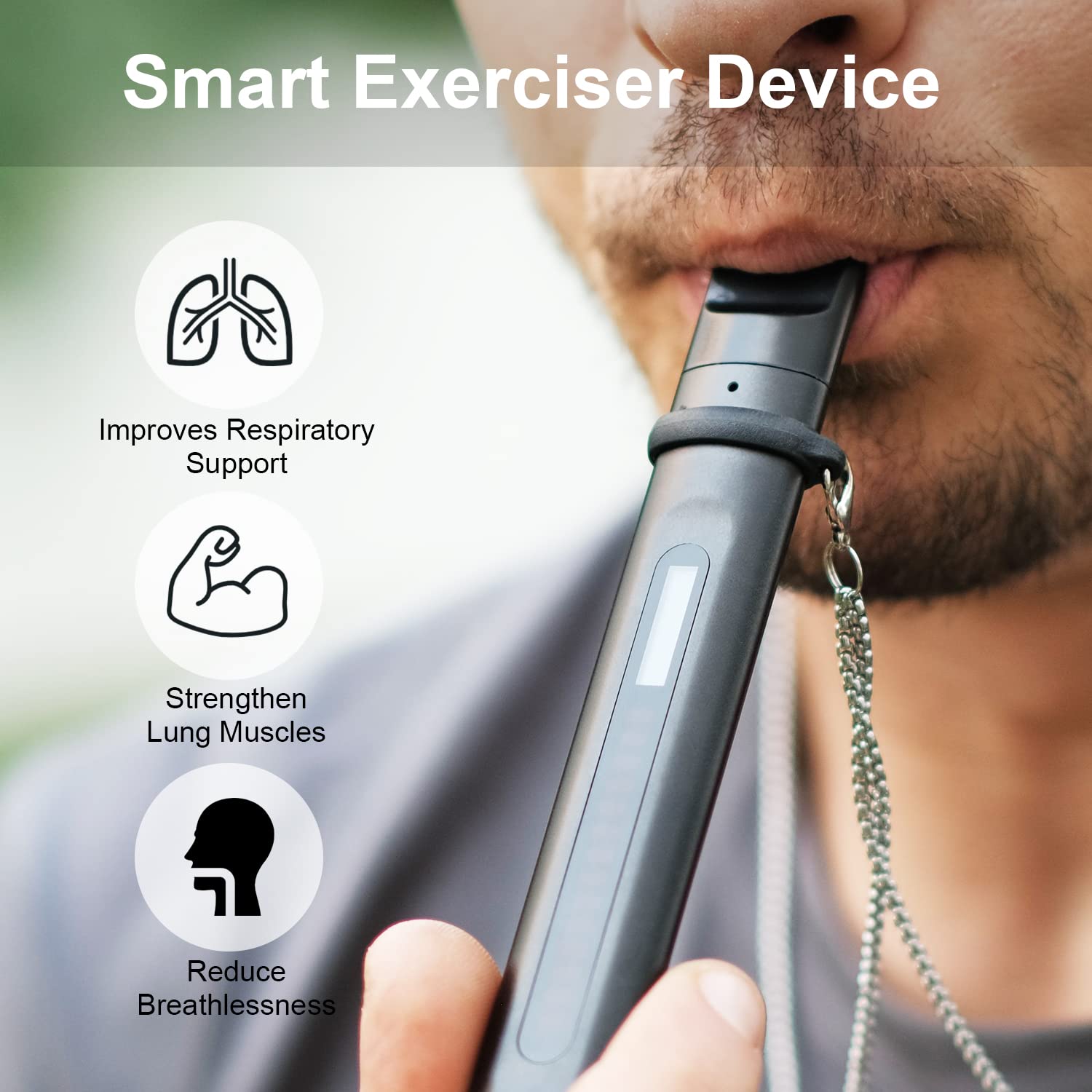 Smart Breathing Trainer for Exhaling – Lung Capacity Expander & Respiratory Muscle Strengthener, Portable Breathing Exercise Device for Fitness, Pulmonary Rehabilitation, Asthma, COPD Therapy
